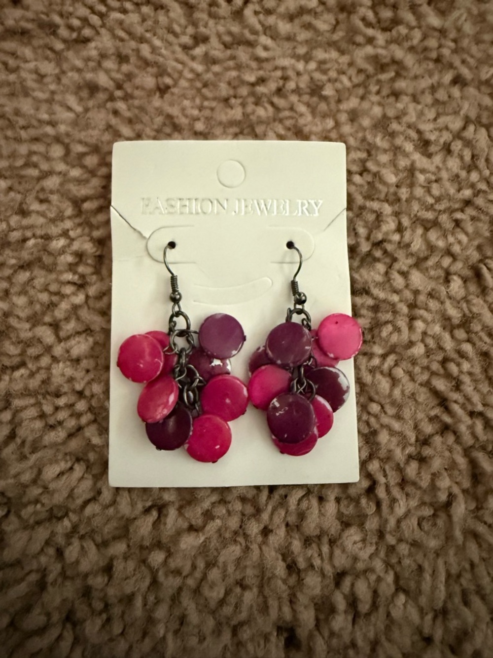 Fashion Jewelry Hot Pink & Purple Cluster Disc Drop Earrings